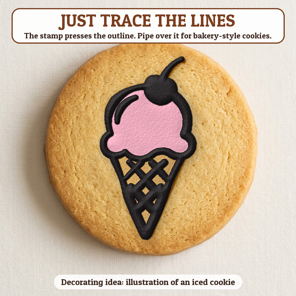 Ice Cream Cone cookie traced with icing, iced decorating idea