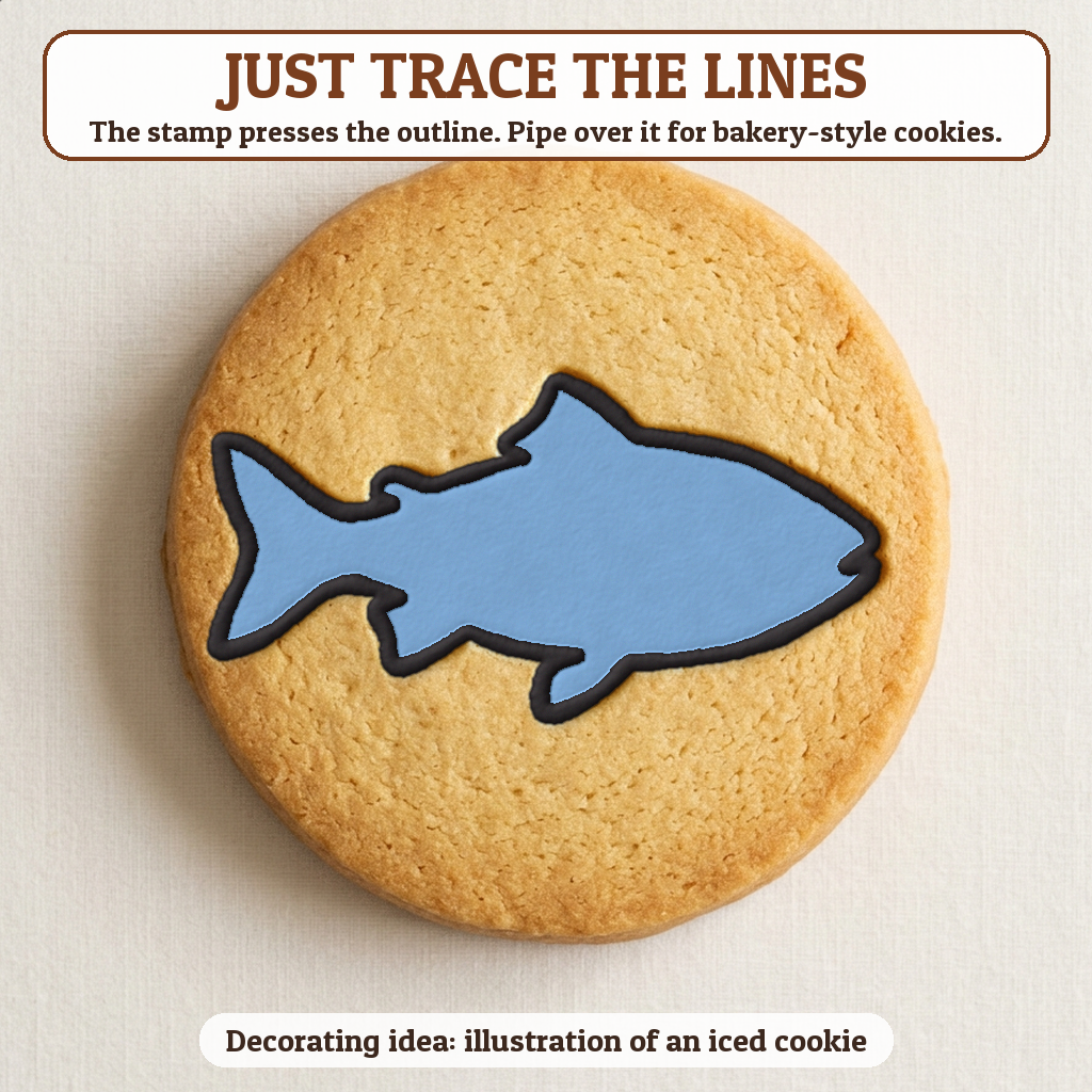 Ichthys Fish cookie traced with icing, iced decorating idea