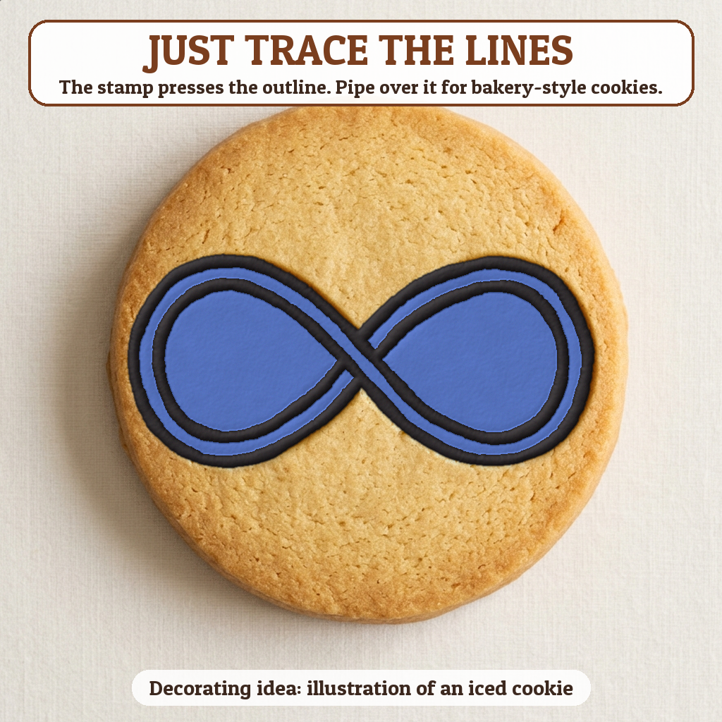 Infinity Symbol cookie traced with icing, iced decorating idea