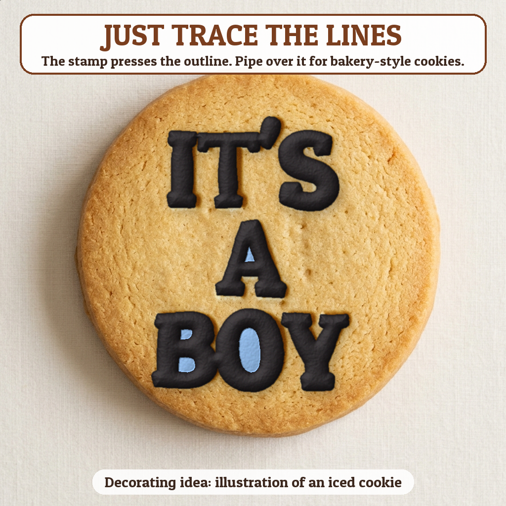 It's a Boy cookie traced with icing, iced decorating idea