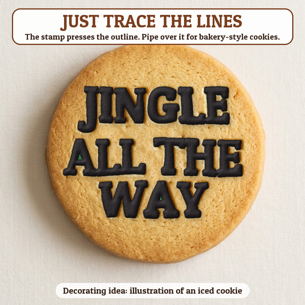 Jingle All The Way cookie traced with icing, iced decorating idea