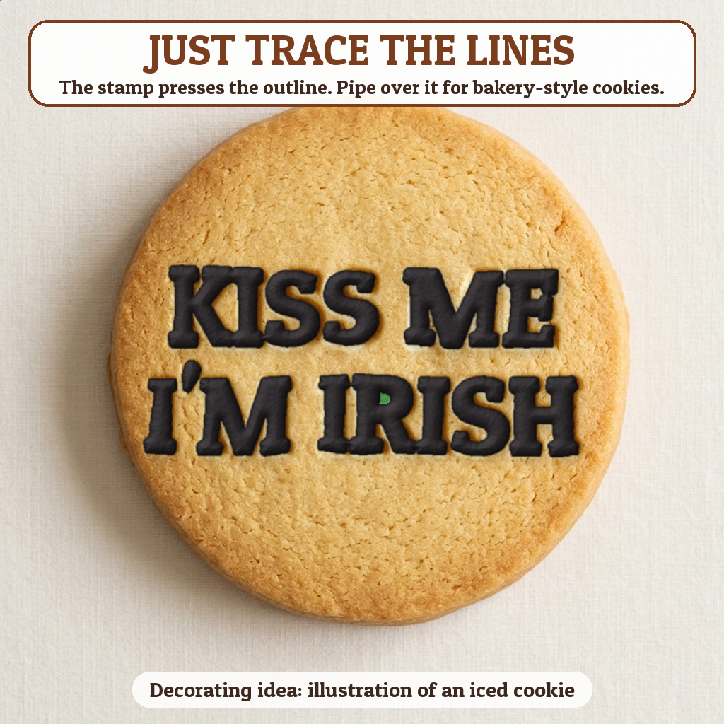 Kiss Me I'm Irish cookie traced with icing, iced decorating idea