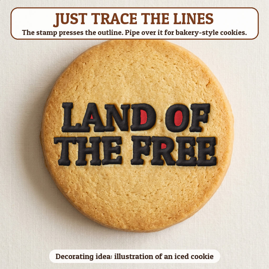 Land of the Free cookie traced with icing, iced decorating idea