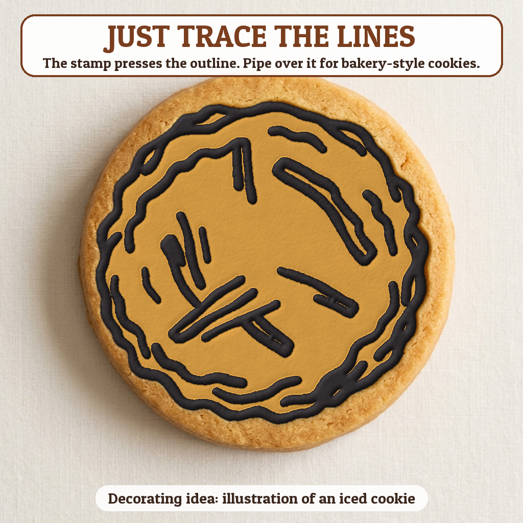Latke cookie traced with icing, iced decorating idea