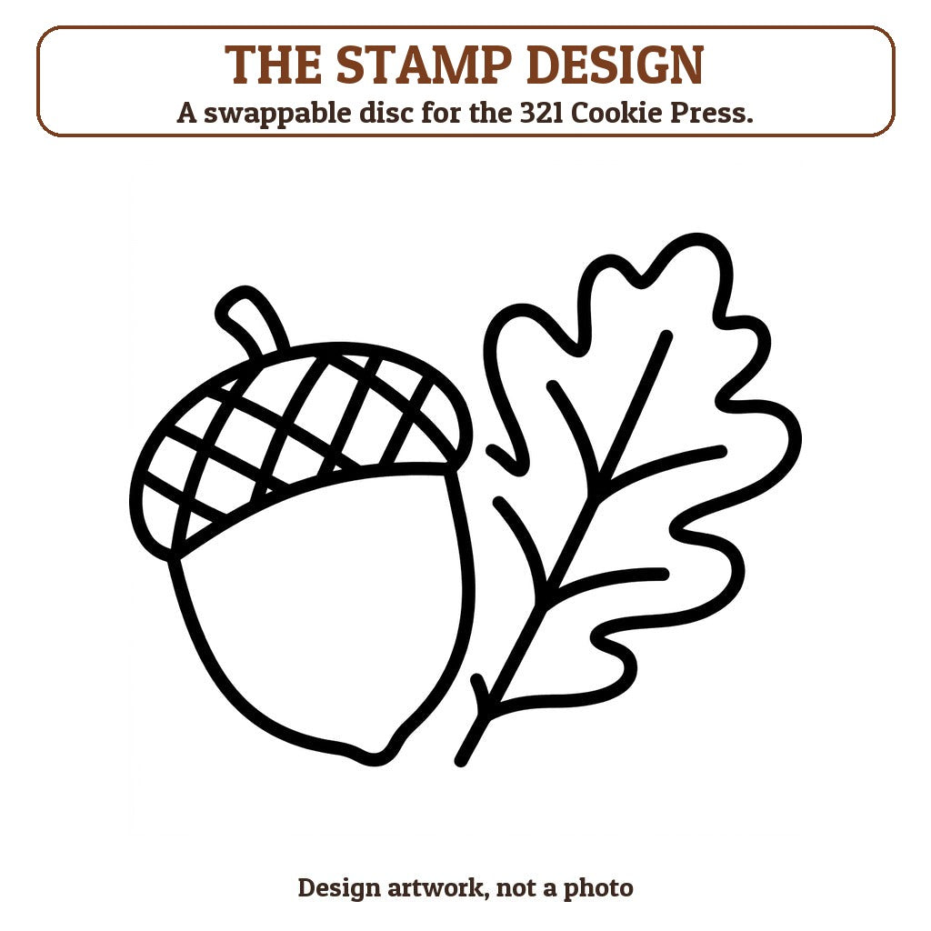 Acorn and Oak Leaf cookie stamp - the stamp design artwork