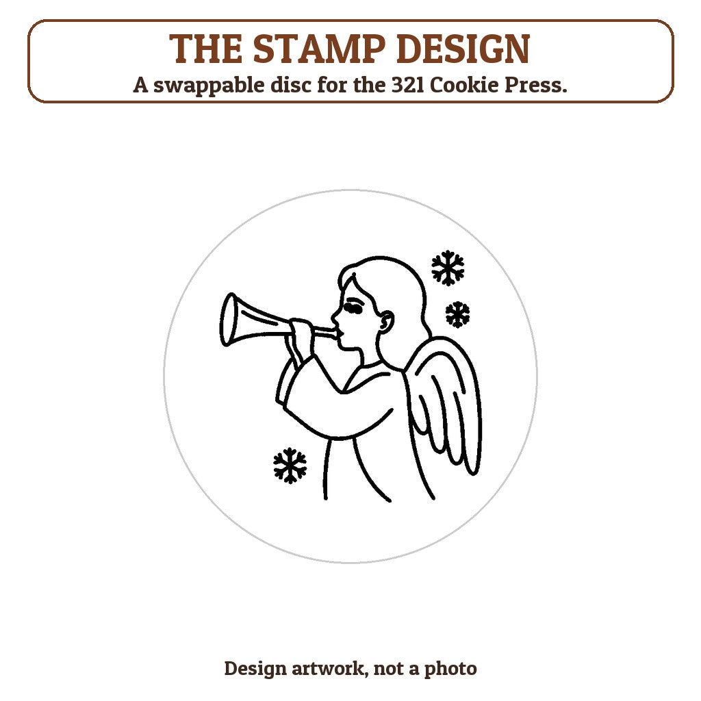 Angel with a Trumpet cookie stamp - the stamp design artwork