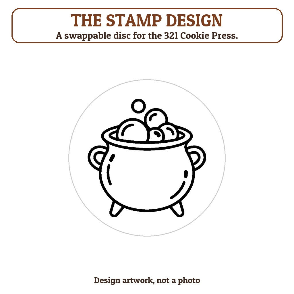 Bubbling Cauldron cookie stamp - the stamp design artwork