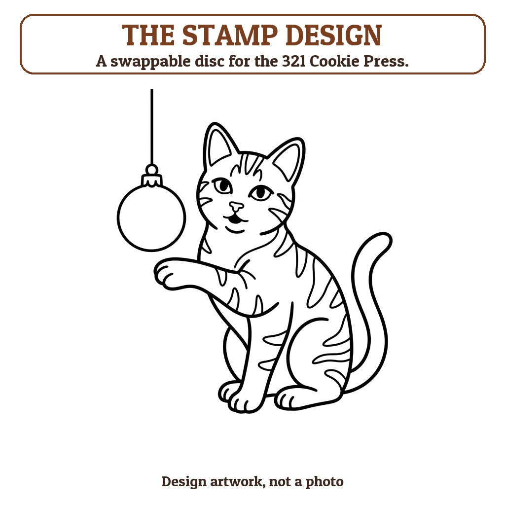 Cat and Ornament cookie stamp - the stamp design artwork