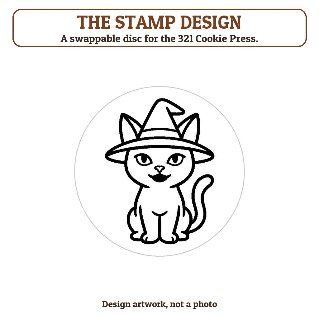 Cat in a Witch Hat cookie stamp - the stamp design artwork