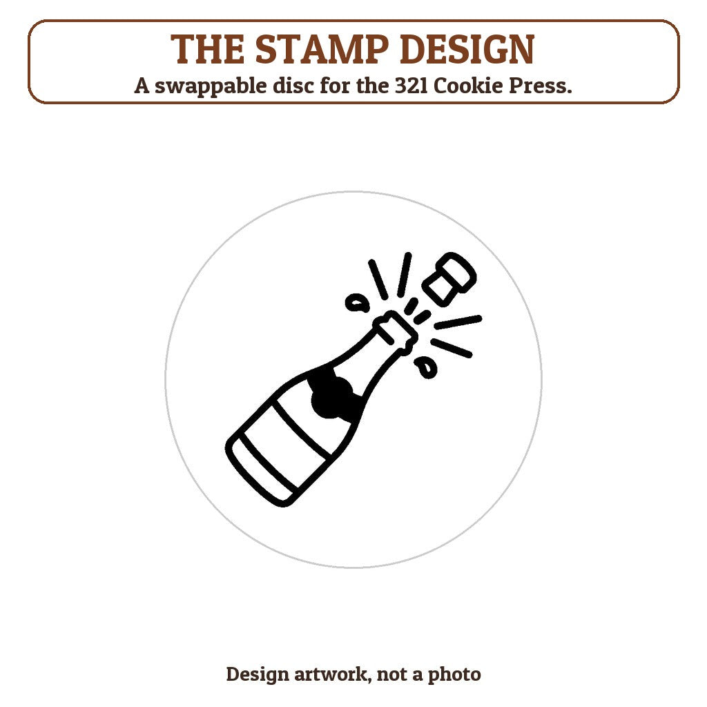 Champagne Bottle Popping cookie stamp - the stamp design artwork