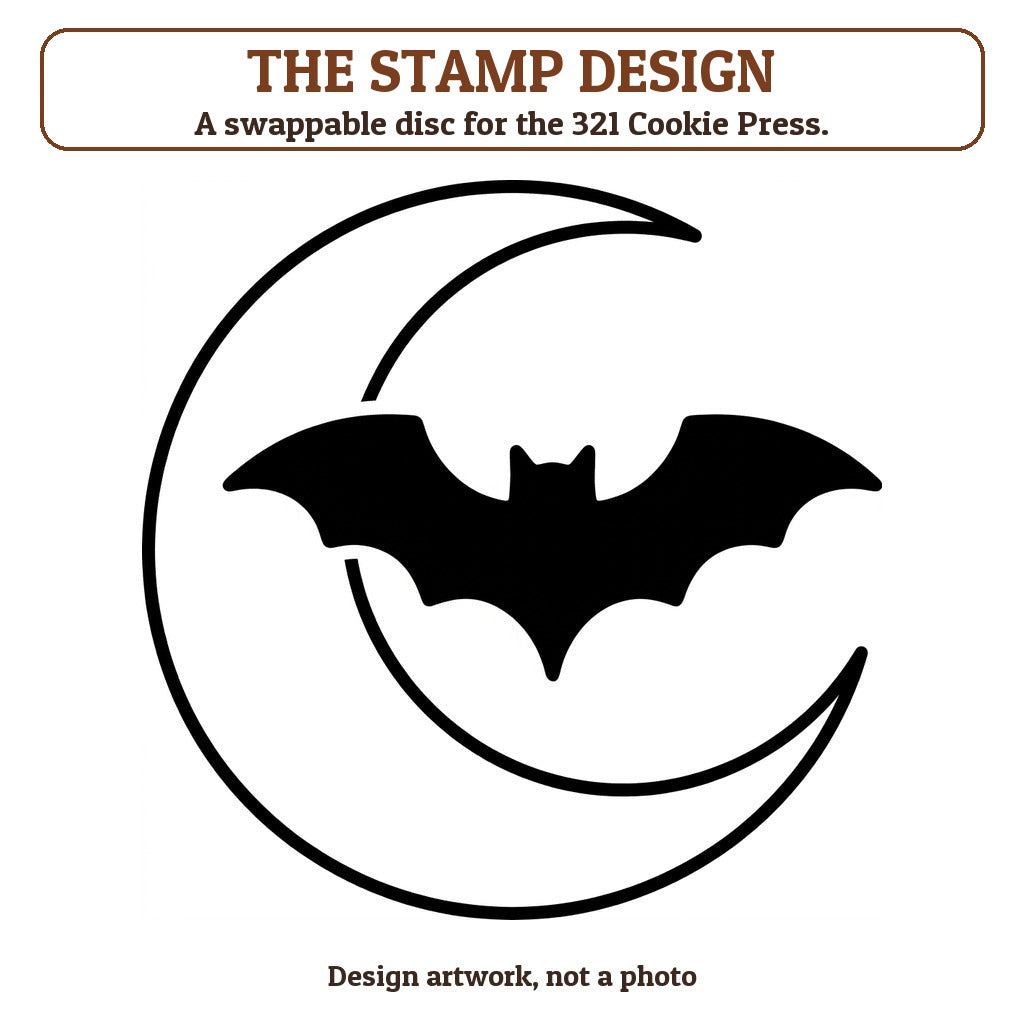 Crescent Moon with Bat cookie stamp - the stamp design artwork