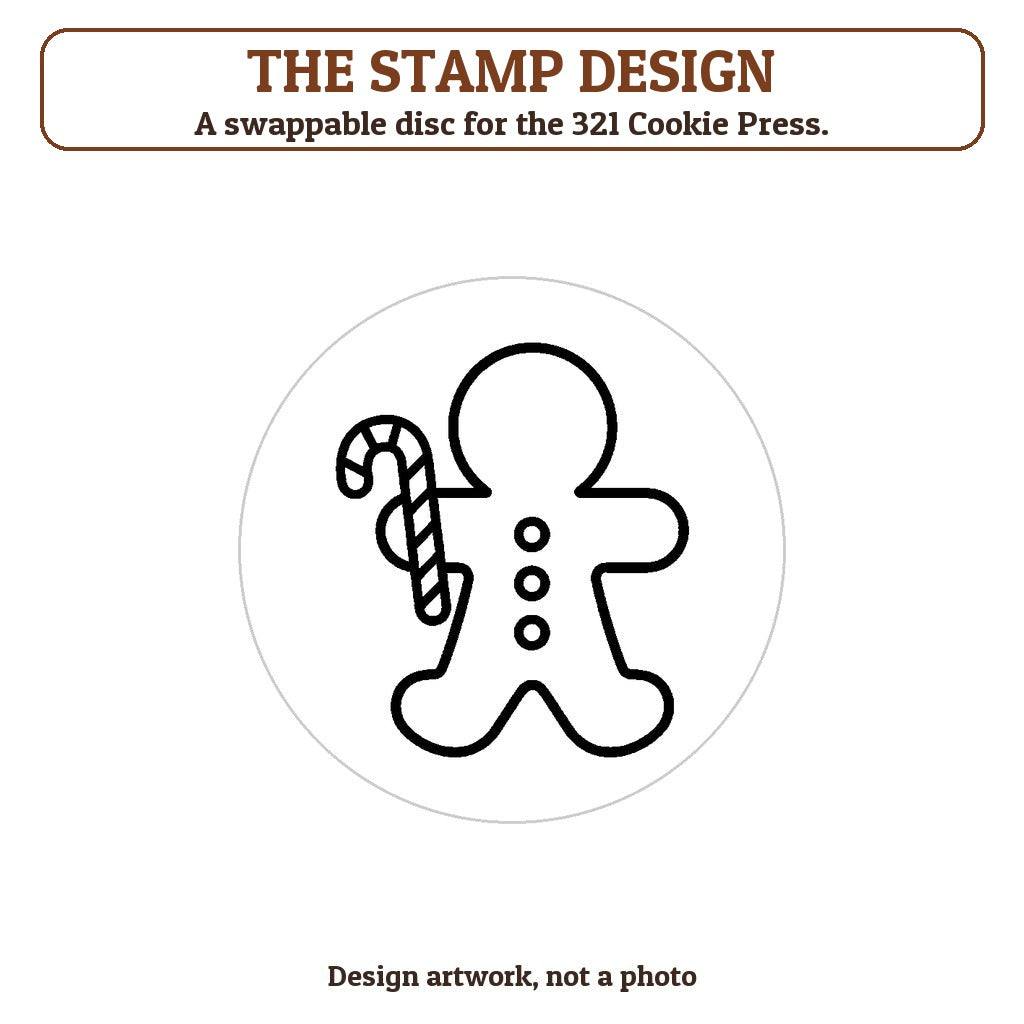 Gingerbread Man with a Candy Cane cookie stamp - the stamp design artwork