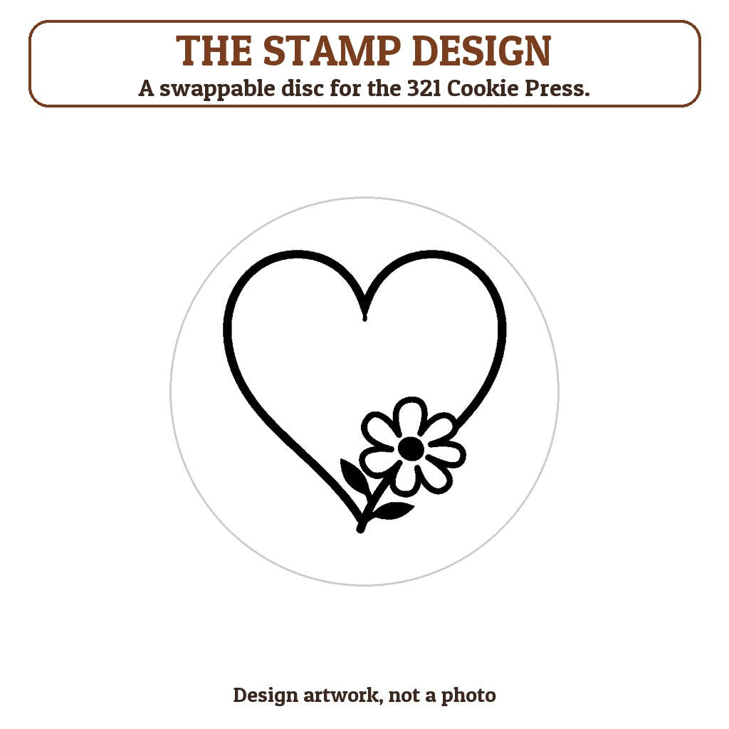 Heart with Flowers cookie stamp - the stamp design artwork
