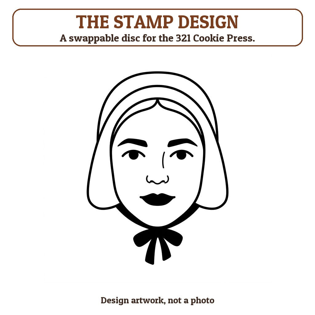 Pilgrim Girl cookie stamp - the stamp design artwork