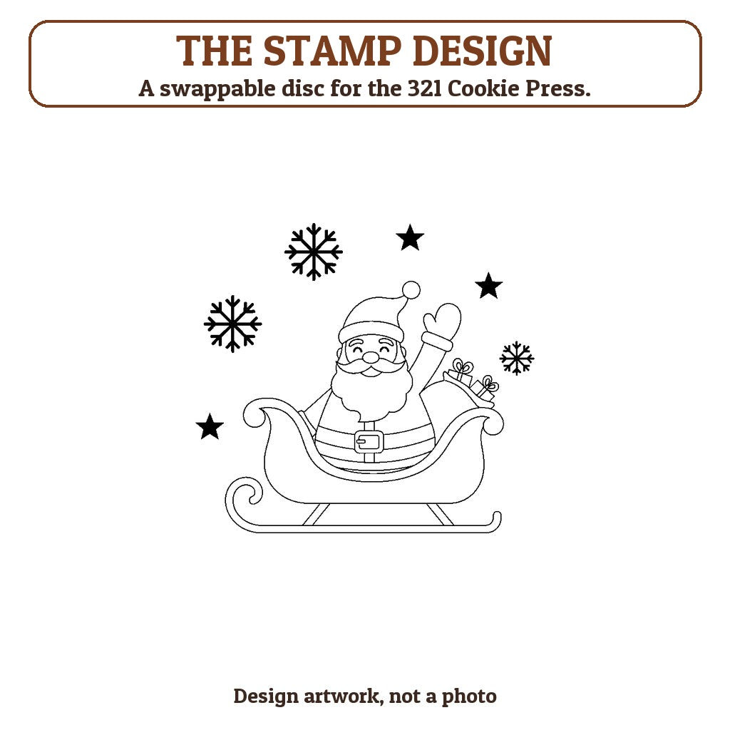 Santa in His Sleigh cookie stamp - the stamp design artwork