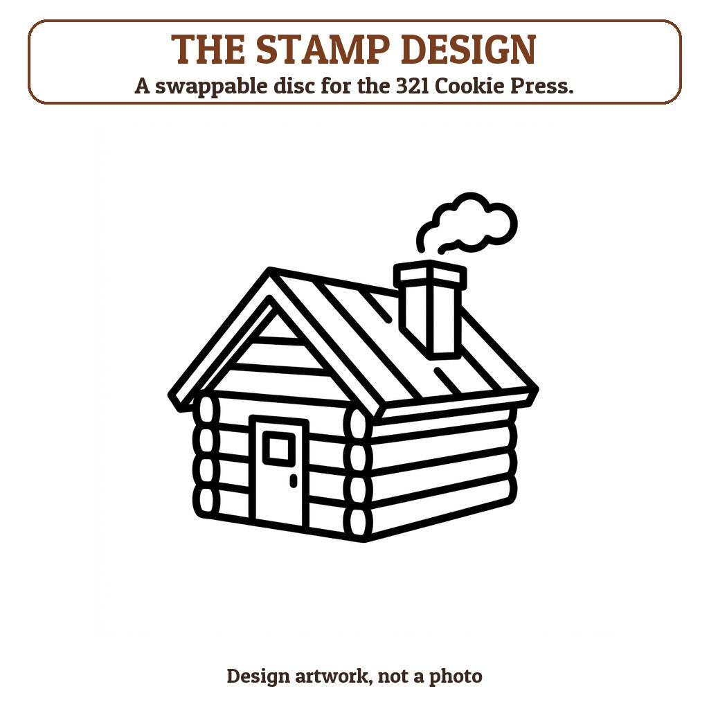 Snowy Cabin cookie stamp - the stamp design artwork