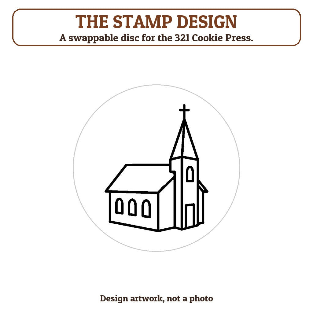 Snowy Church cookie stamp - the stamp design artwork
