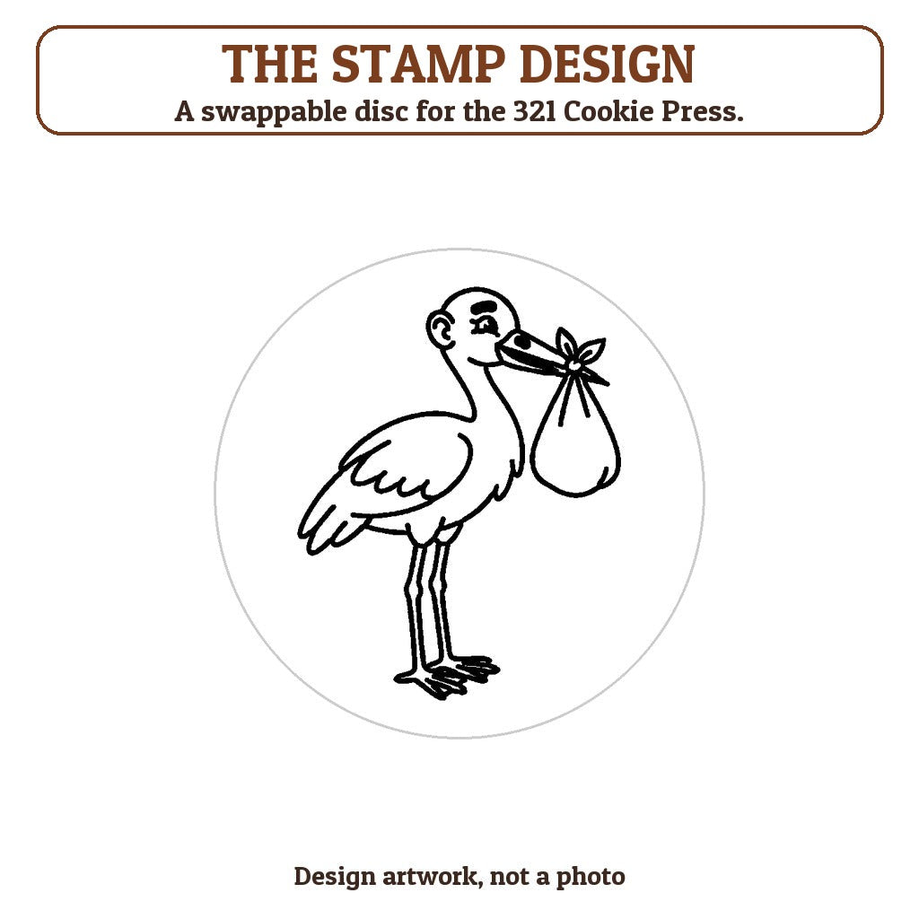 Stork with a Bundle cookie stamp - the stamp design artwork
