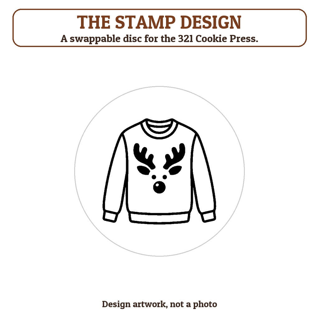 Ugly Sweater with a Reindeer cookie stamp - the stamp design artwork
