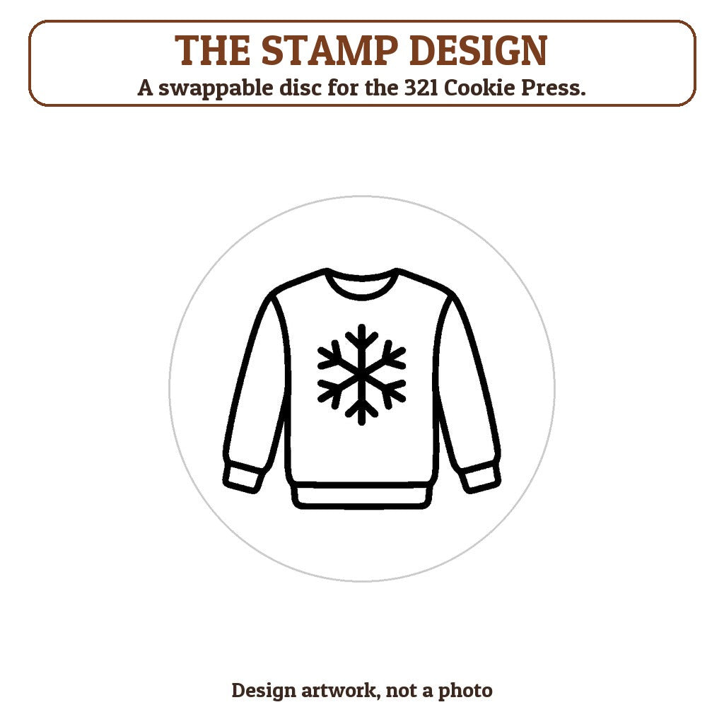 Ugly Sweater with a Snowflake cookie stamp - the stamp design artwork