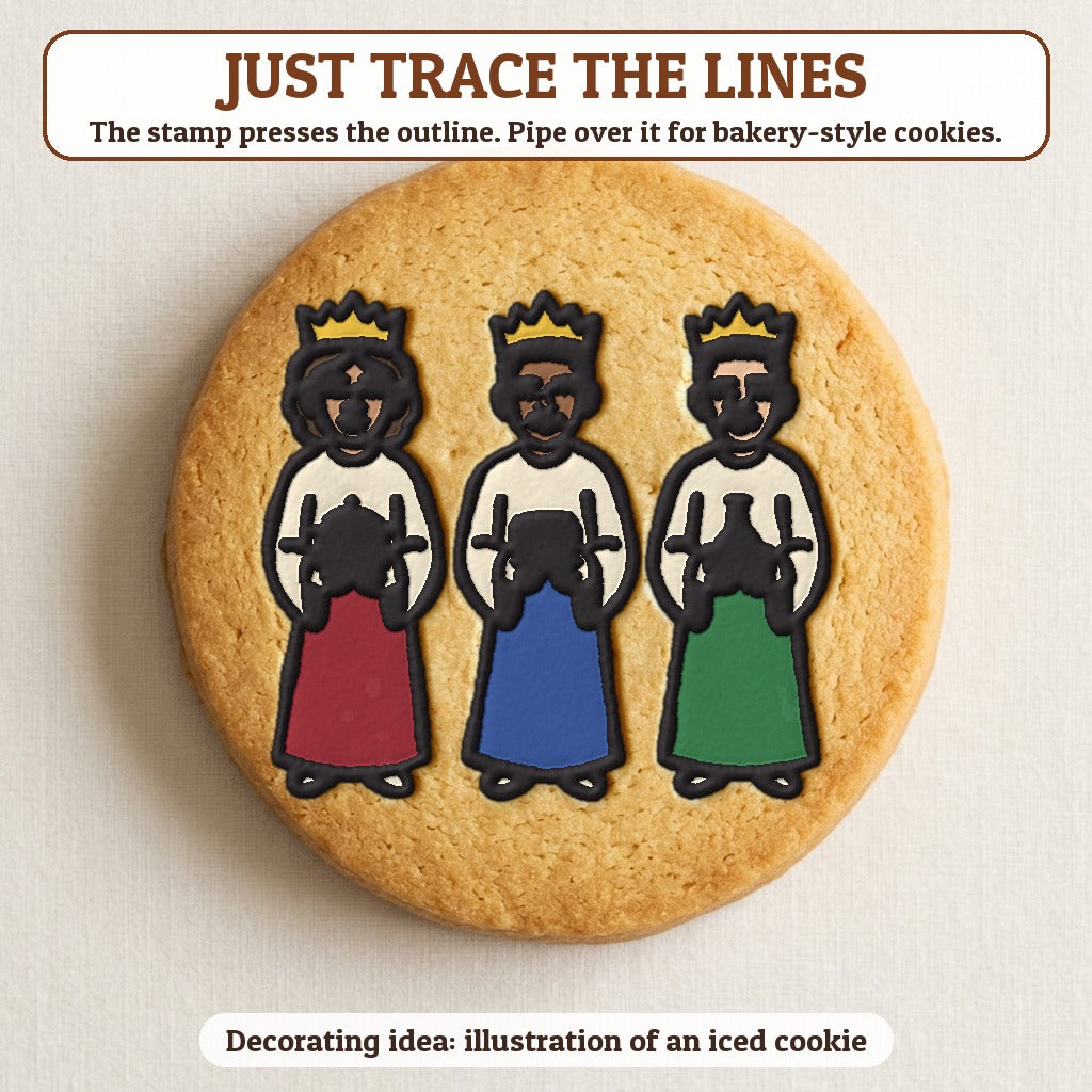 Three Wise Men cookie traced with icing, iced decorating idea