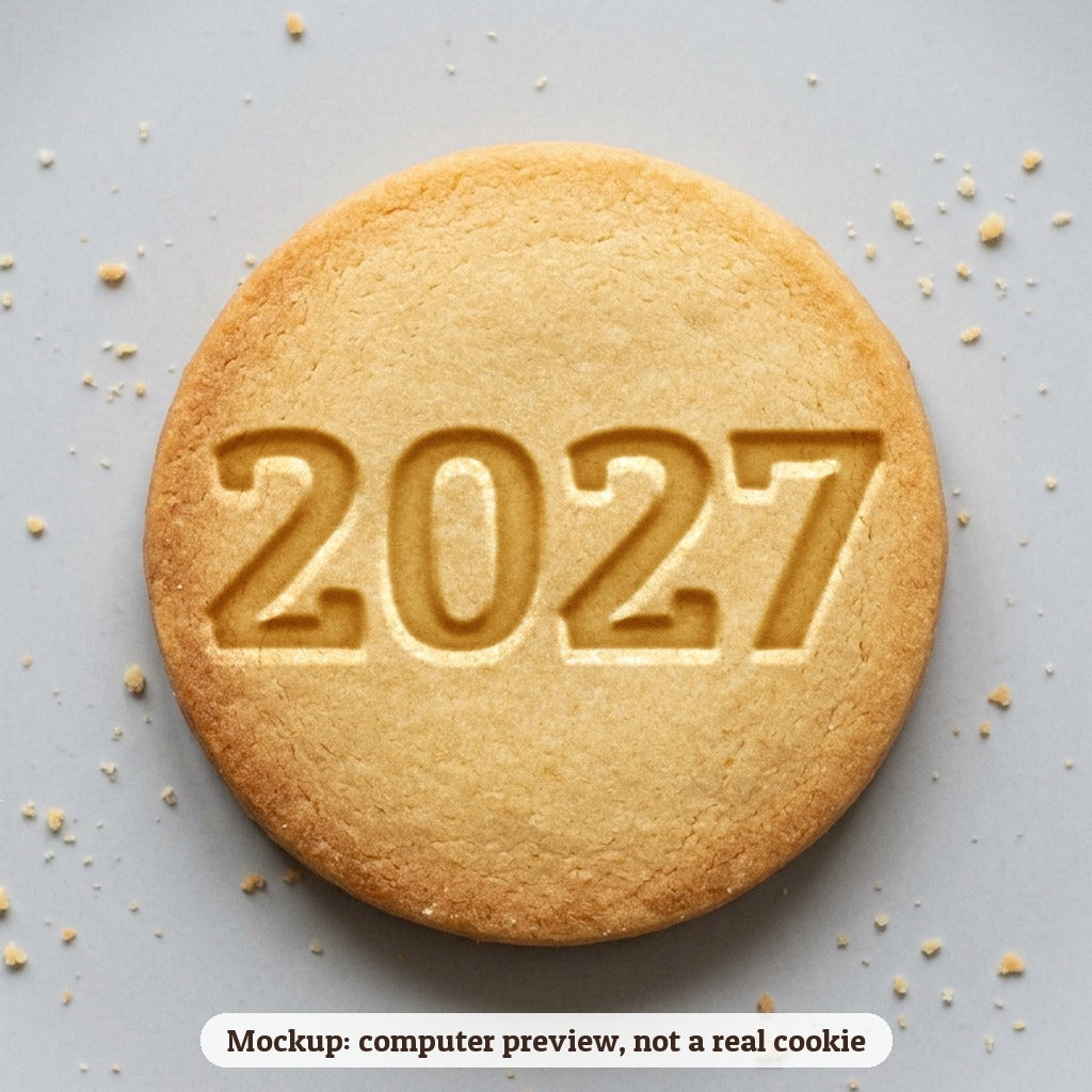 2027 cookie stamp - cookie mockup, a computer preview, not a real cookie