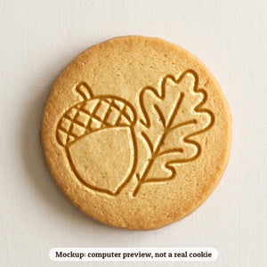Acorn and Oak Leaf cookie stamp - cookie mockup, a computer preview, not a real cookie