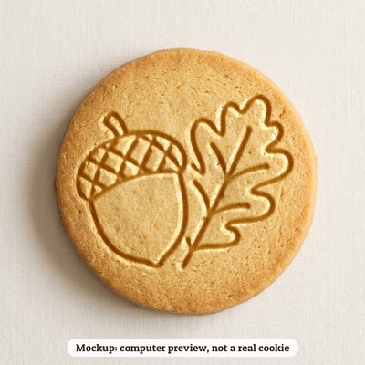 Acorn and Oak Leaf cookie stamp - cookie mockup, a computer preview, not a real cookie