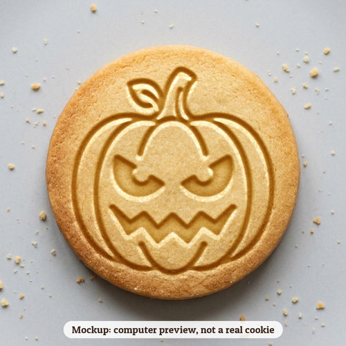 Angry Jack-O-Lantern cookie stamp - cookie mockup, a computer preview, not a real cookie