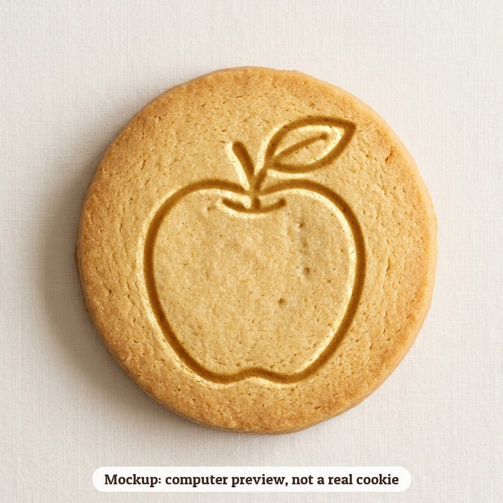 Apple for the Teacher cookie stamp - cookie mockup, a computer preview, not a real cookie