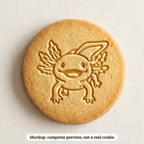 Axolotl cookie stamp - cookie mockup, a computer preview, not a real cookie