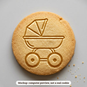 Baby Carriage cookie stamp - cookie mockup, a computer preview, not a real cookie