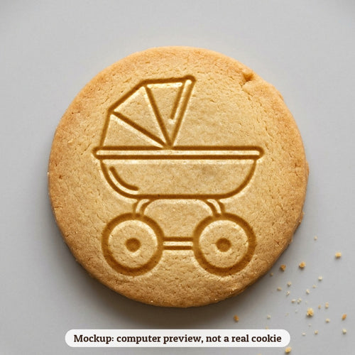 Baby Carriage cookie stamp - cookie mockup, a computer preview, not a real cookie