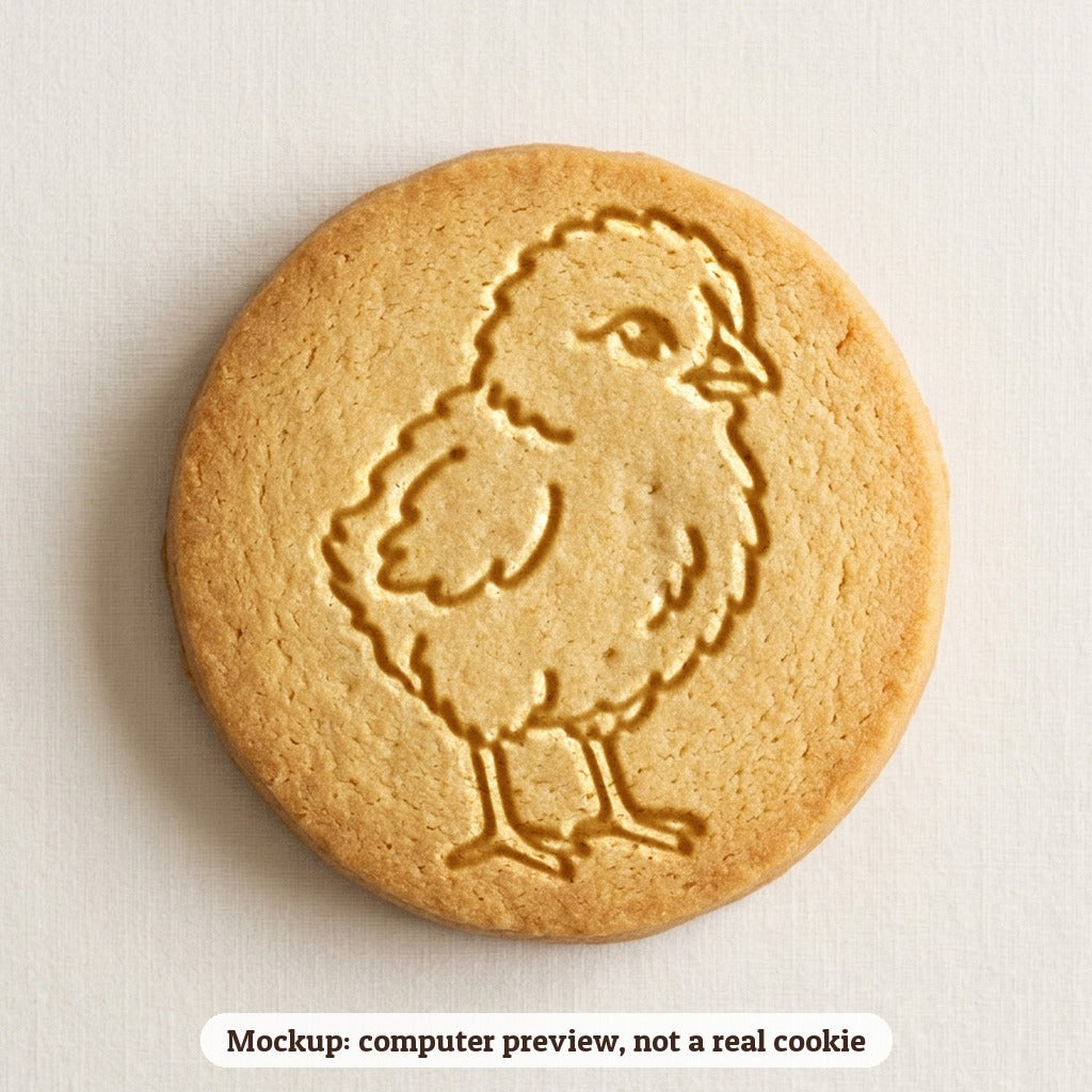 Baby Chick cookie stamp - cookie mockup, a computer preview, not a real cookie