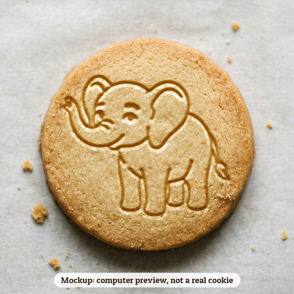 Baby Elephant cookie stamp - cookie mockup, a computer preview, not a real cookie