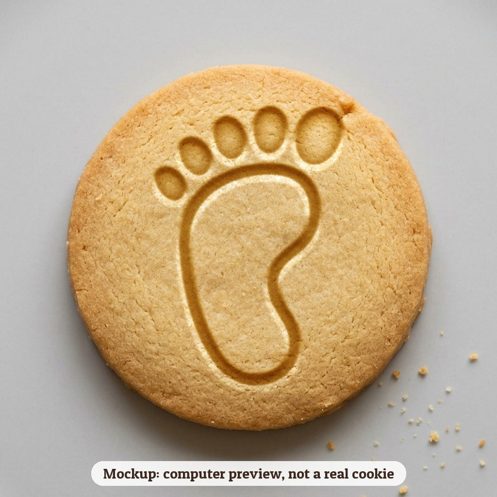 Baby Footprints cookie stamp - cookie mockup, a computer preview, not a real cookie
