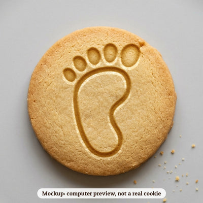 Baby Footprints cookie stamp - cookie mockup, a computer preview, not a real cookie
