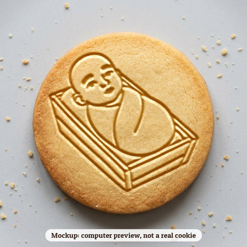 Baby in the Manger cookie stamp - cookie mockup, a computer preview, not a real cookie