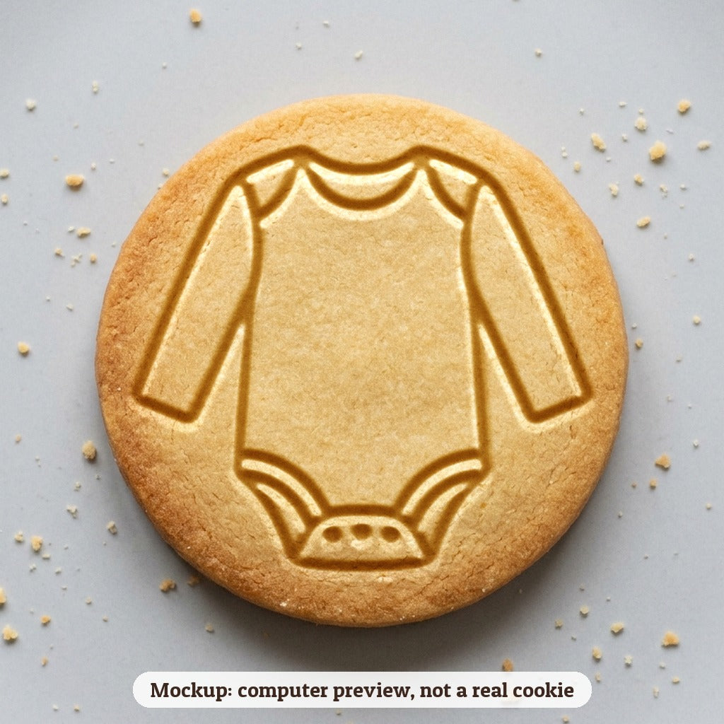 Baby Onesie cookie stamp - cookie mockup, a computer preview, not a real cookie