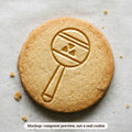 Baby Rattle cookie stamp - cookie mockup, a computer preview, not a real cookie