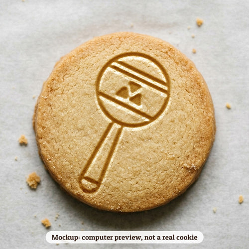 Baby Rattle cookie stamp - cookie mockup, a computer preview, not a real cookie