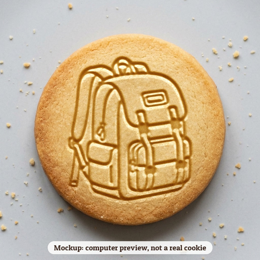 Backpack cookie stamp - cookie mockup, a computer preview, not a real cookie
