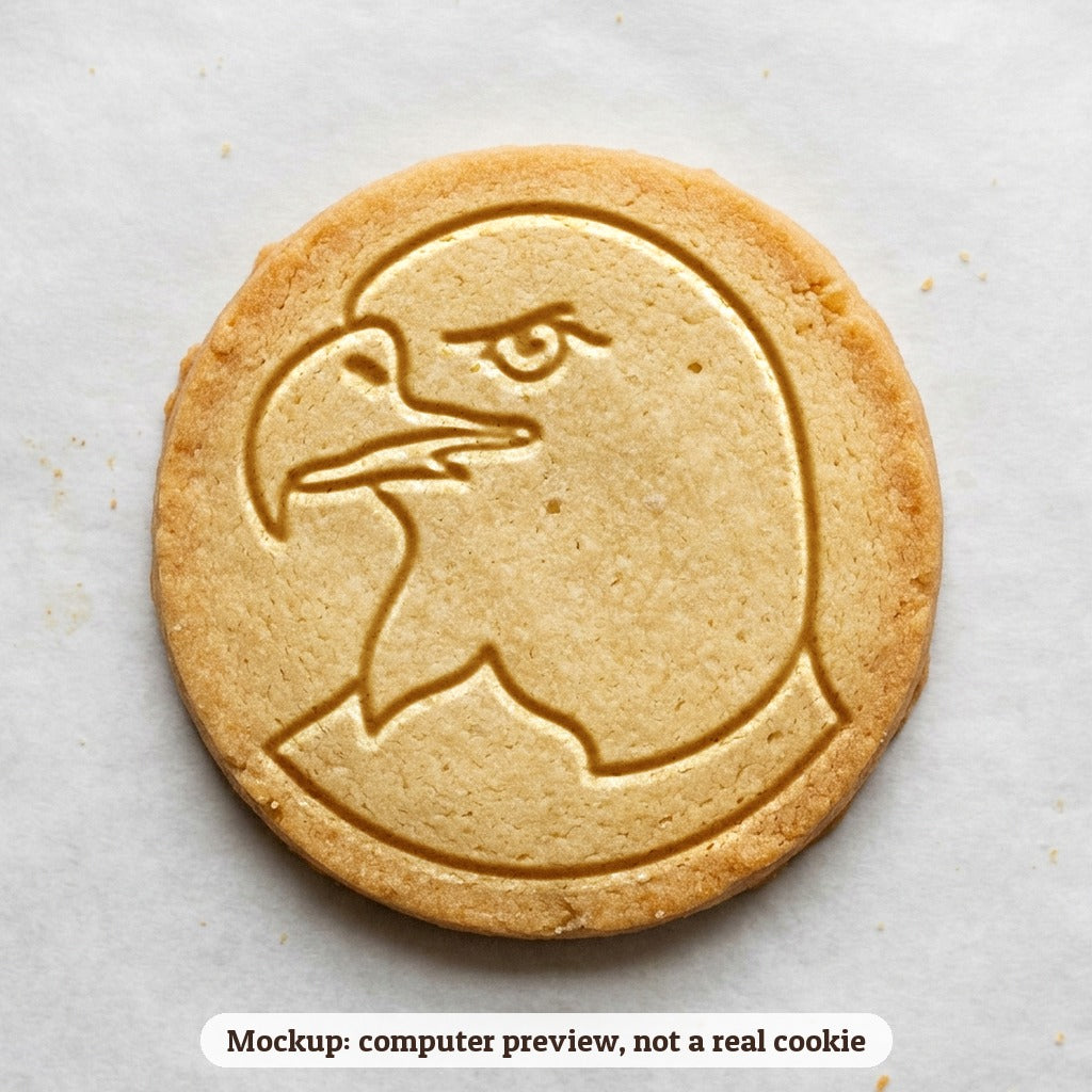 Bald Eagle Head cookie stamp - cookie mockup, a computer preview, not a real cookie