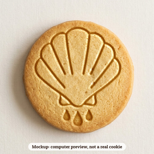Baptism Shell cookie stamp - cookie mockup, a computer preview, not a real cookie