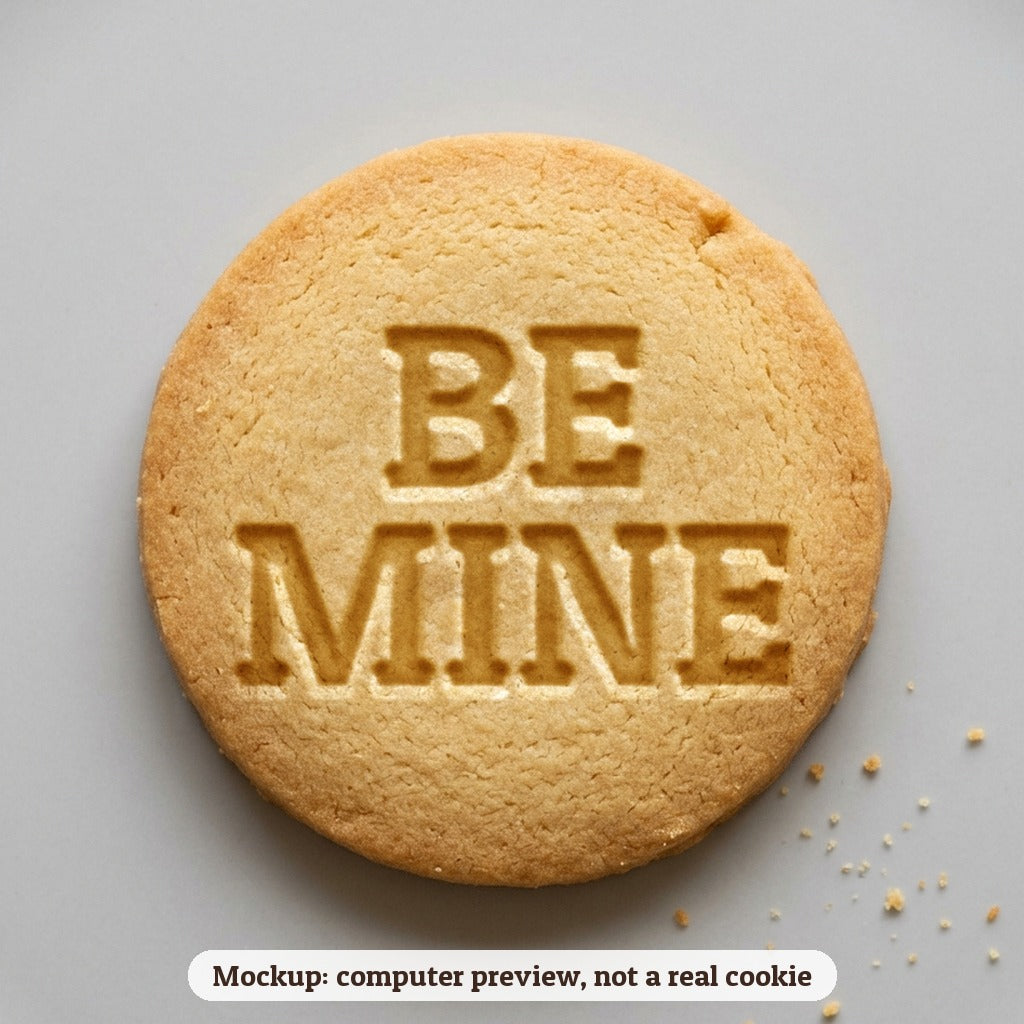 Be Mine cookie stamp - cookie mockup, a computer preview, not a real cookie