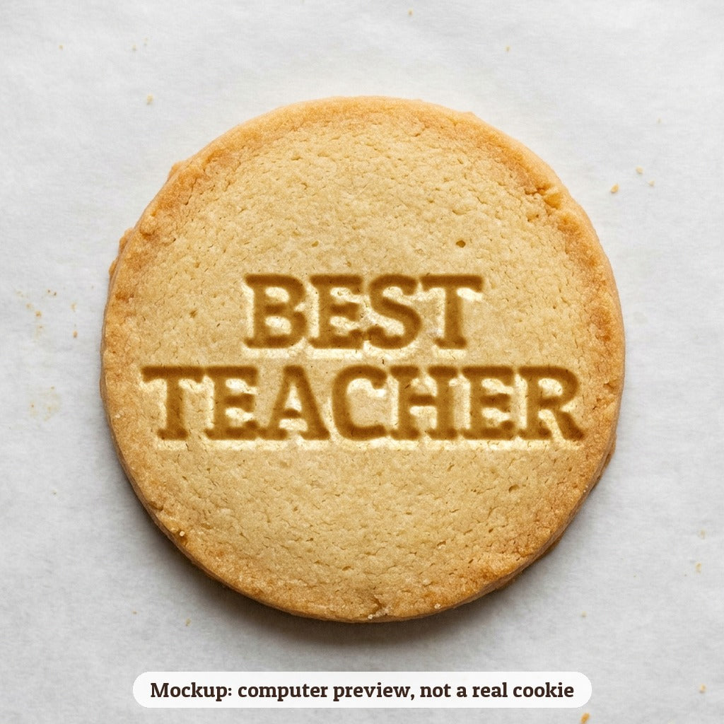 Best Teacher cookie stamp - cookie mockup, a computer preview, not a real cookie