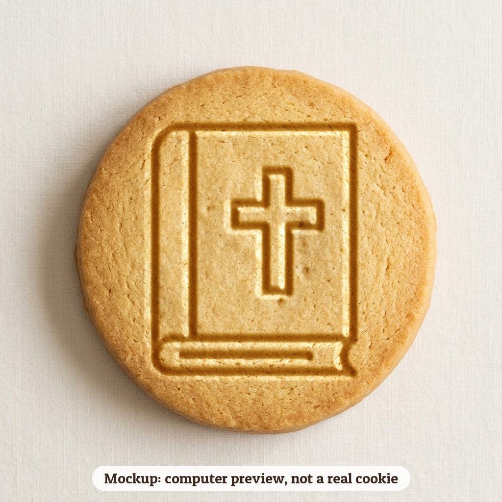 Bible with a Cross cookie stamp - cookie mockup, a computer preview, not a real cookie
