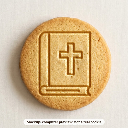 Bible with a Cross cookie stamp - cookie mockup, a computer preview, not a real cookie
