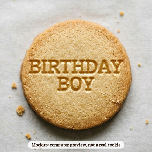 Birthday Boy cookie stamp - cookie mockup, a computer preview, not a real cookie