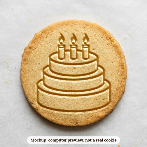Birthday Cake with Candles cookie stamp - cookie mockup, a computer preview, not a real cookie